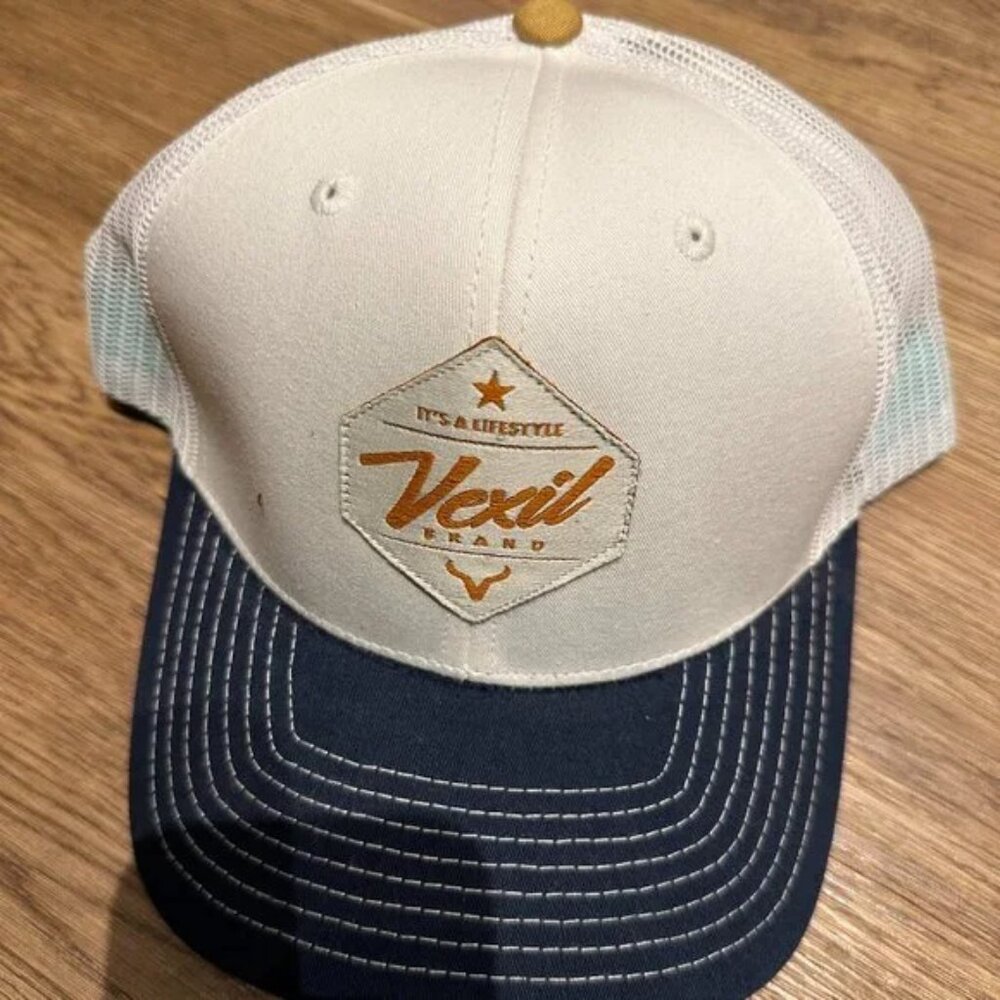 Trucker Hat Vexil Brand Baseball Cap Two Tone White and Navy SnapBack
